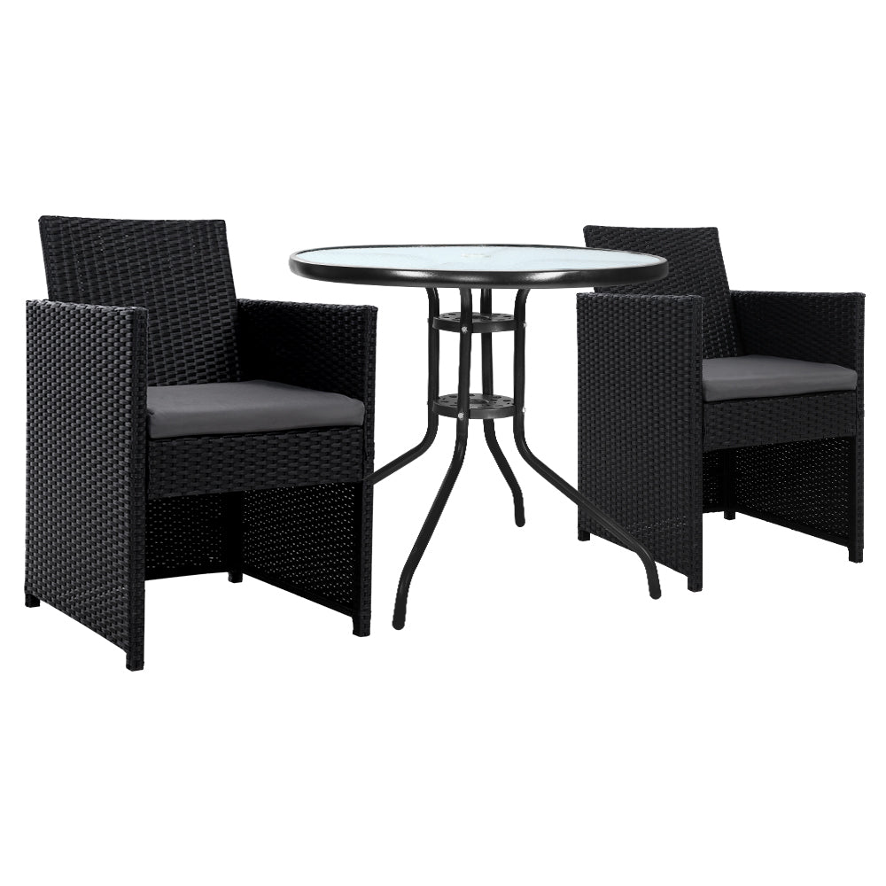Marlook 3PC Bistro Set Outdoor Furniture Rattan Table Chairs Cushion Patio Garden Hugo