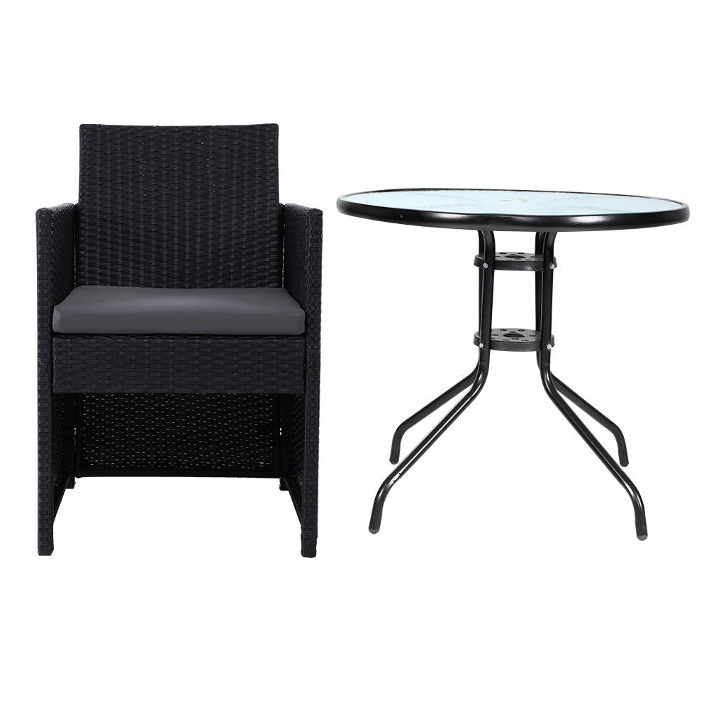 Marlook 3PC Bistro Set Outdoor Furniture Rattan Table Chairs Cushion Patio Garden Hugo