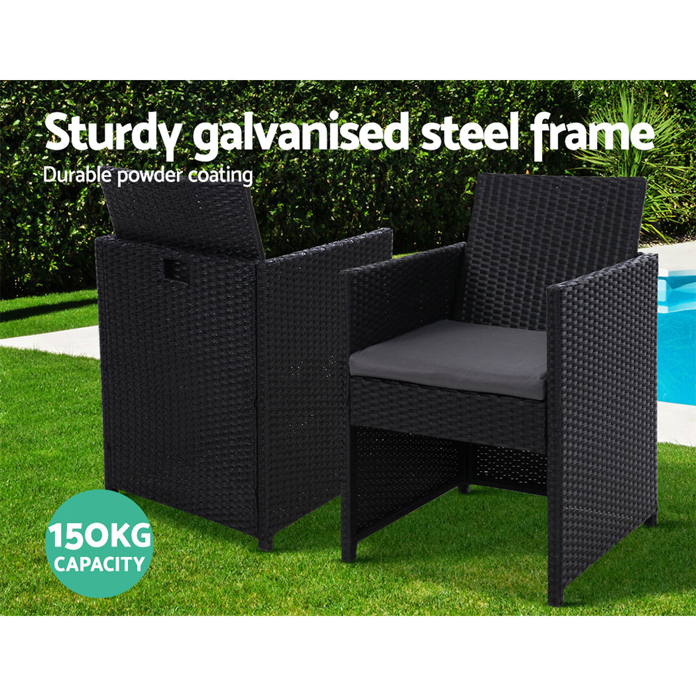Marlook 3PC Bistro Set Outdoor Furniture Rattan Table Chairs Cushion Patio Garden Hugo