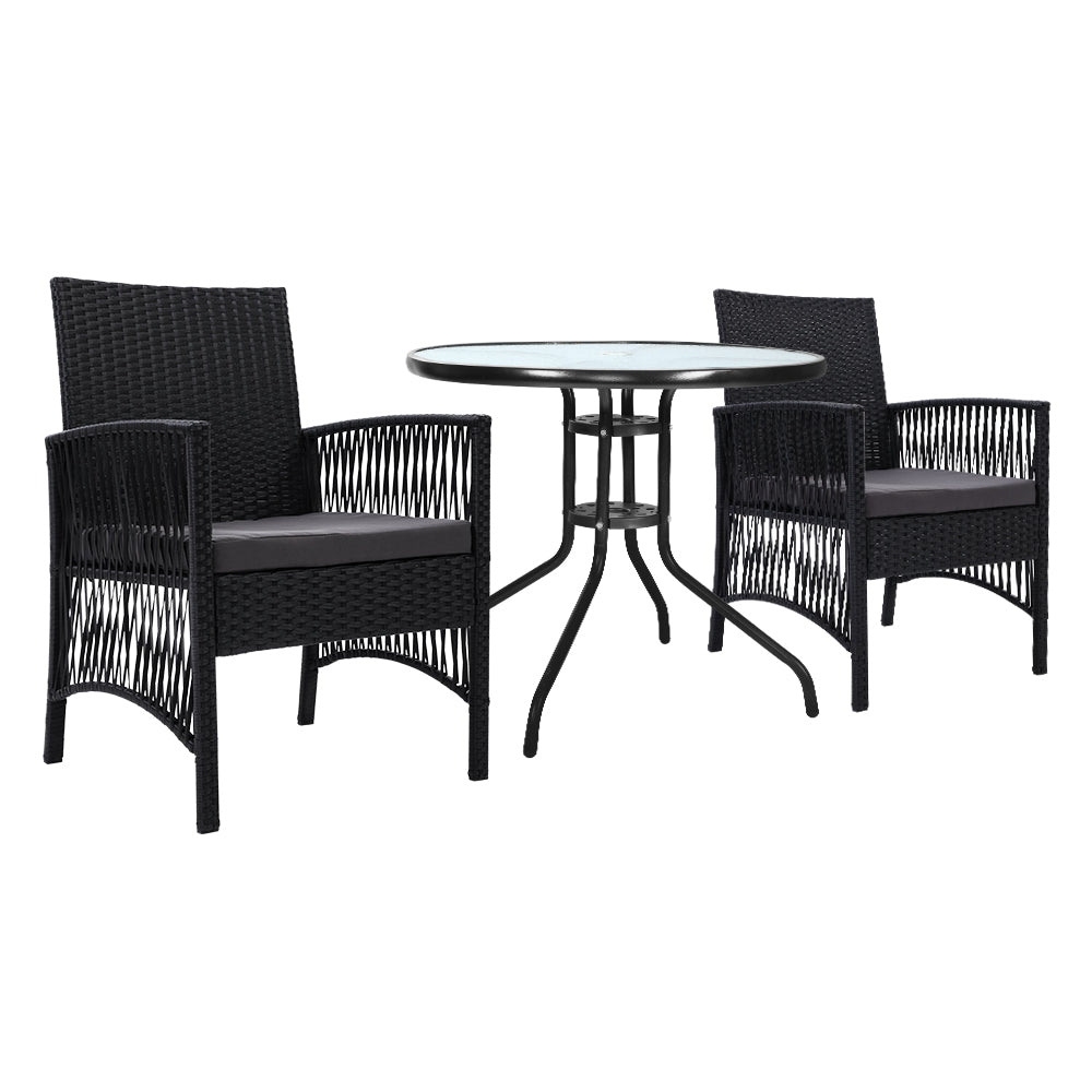 Marlook 3PC Bistro Set Outdoor Furniture Rattan Table Chairs Cushion Patio Garden Lyra