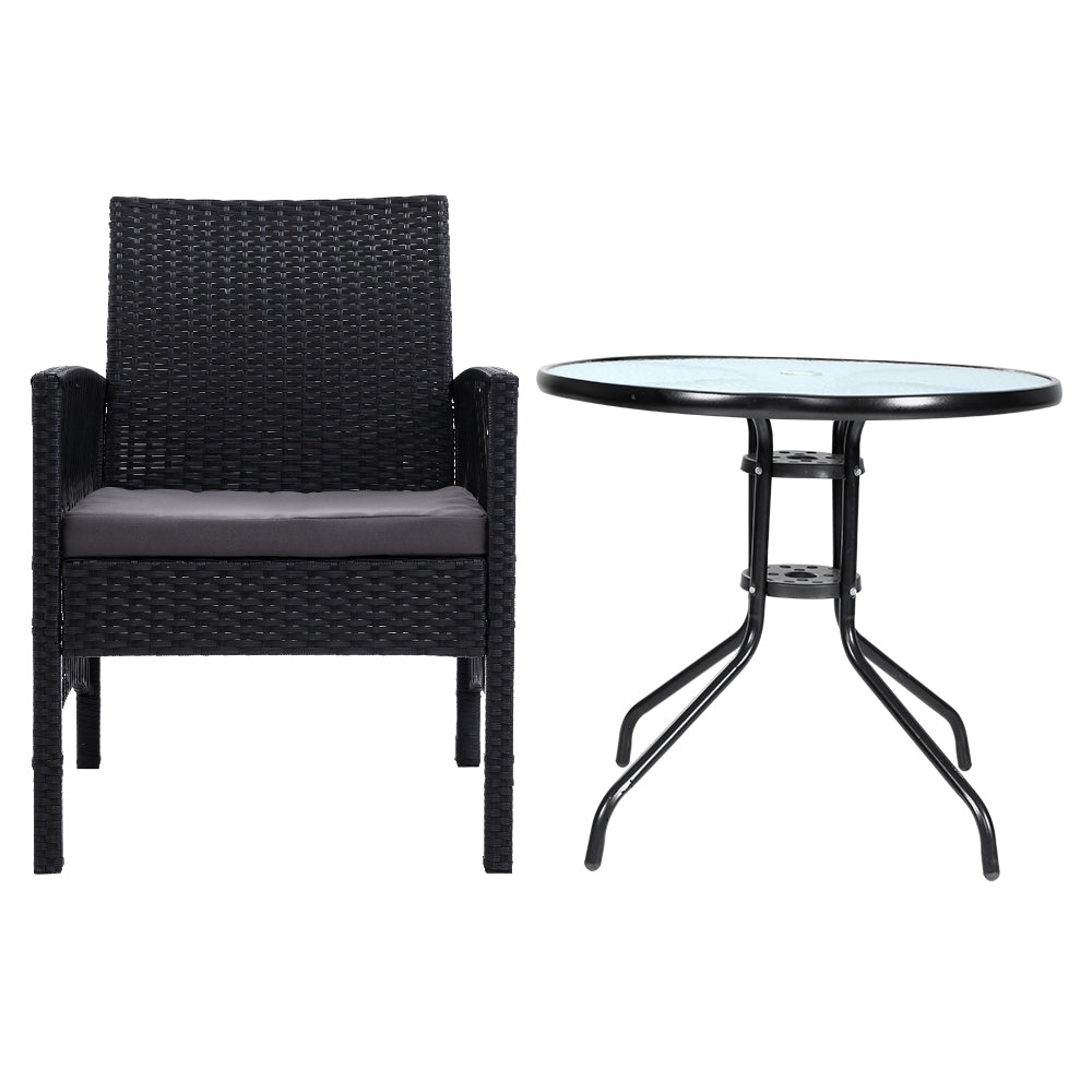 Marlook 3PC Bistro Set Outdoor Furniture Rattan Table Chairs Cushion Patio Garden Lyra