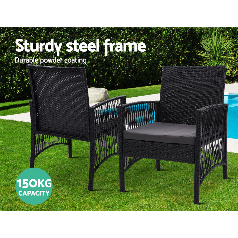 Marlook 3PC Bistro Set Outdoor Furniture Rattan Table Chairs Cushion Patio Garden Lyra