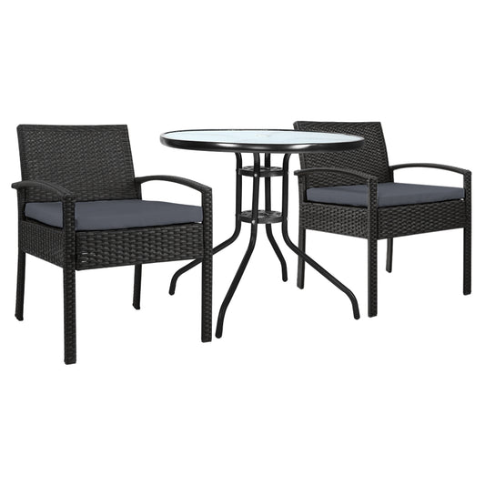 Marlook 3PC Bistro Set Outdoor Furniture Rattan Table Chairs Cushion Patio Garden Felix