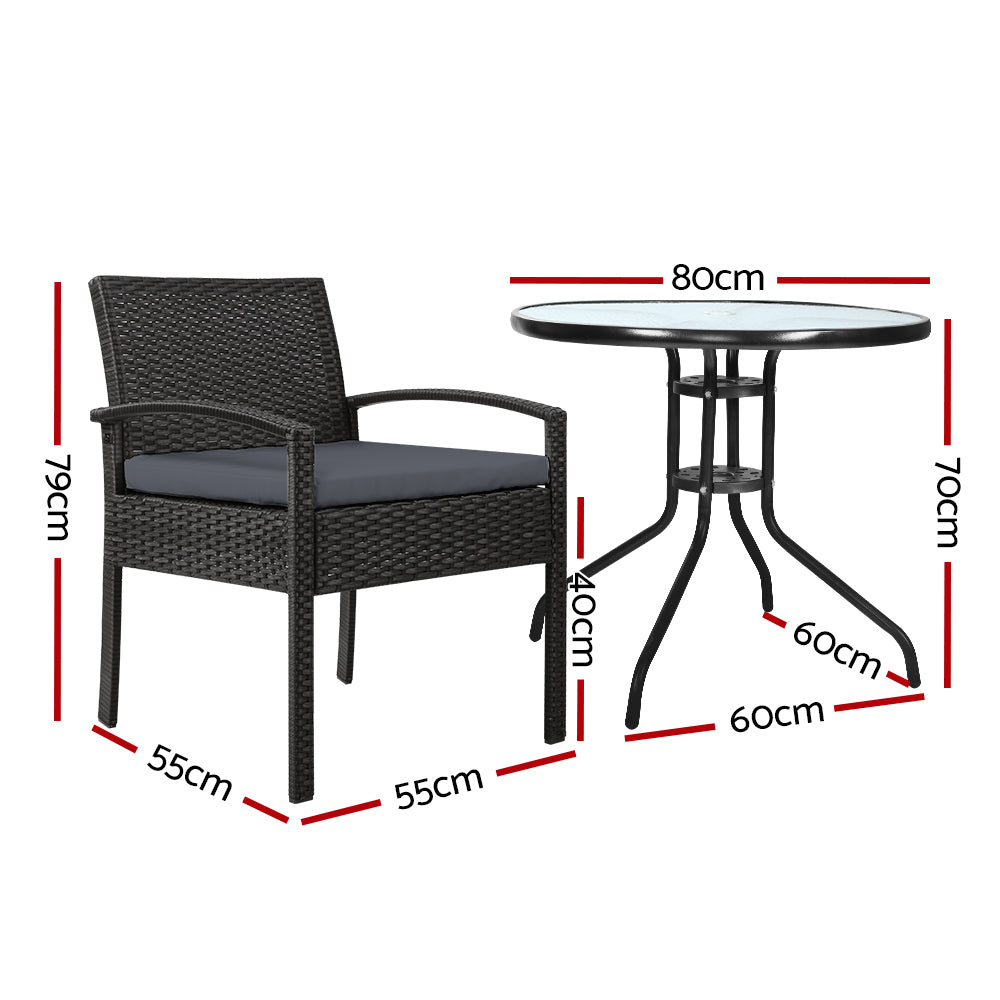 Marlook 3PC Bistro Set Outdoor Furniture Rattan Table Chairs Cushion Patio Garden Felix