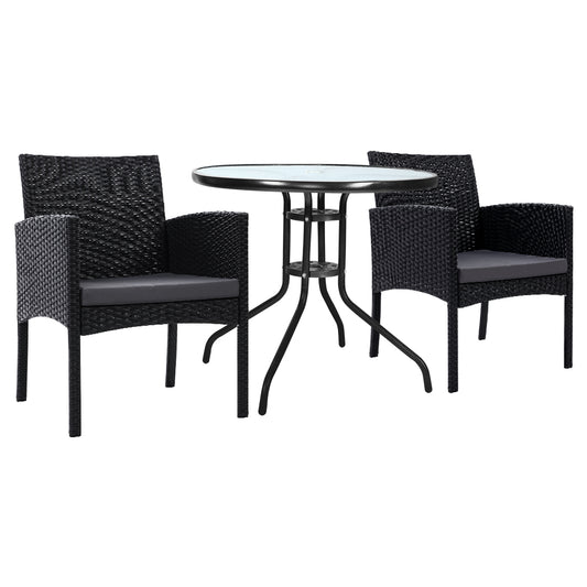 Marlook 3PC Bistro Set Outdoor Furniture Rattan Table Chairs Cushion Patio Garden Ezra