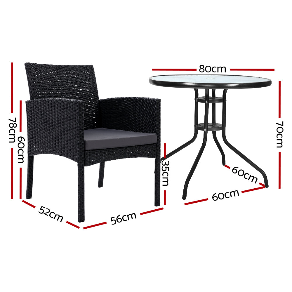 Marlook 3PC Bistro Set Outdoor Furniture Rattan Table Chairs Cushion Patio Garden Ezra