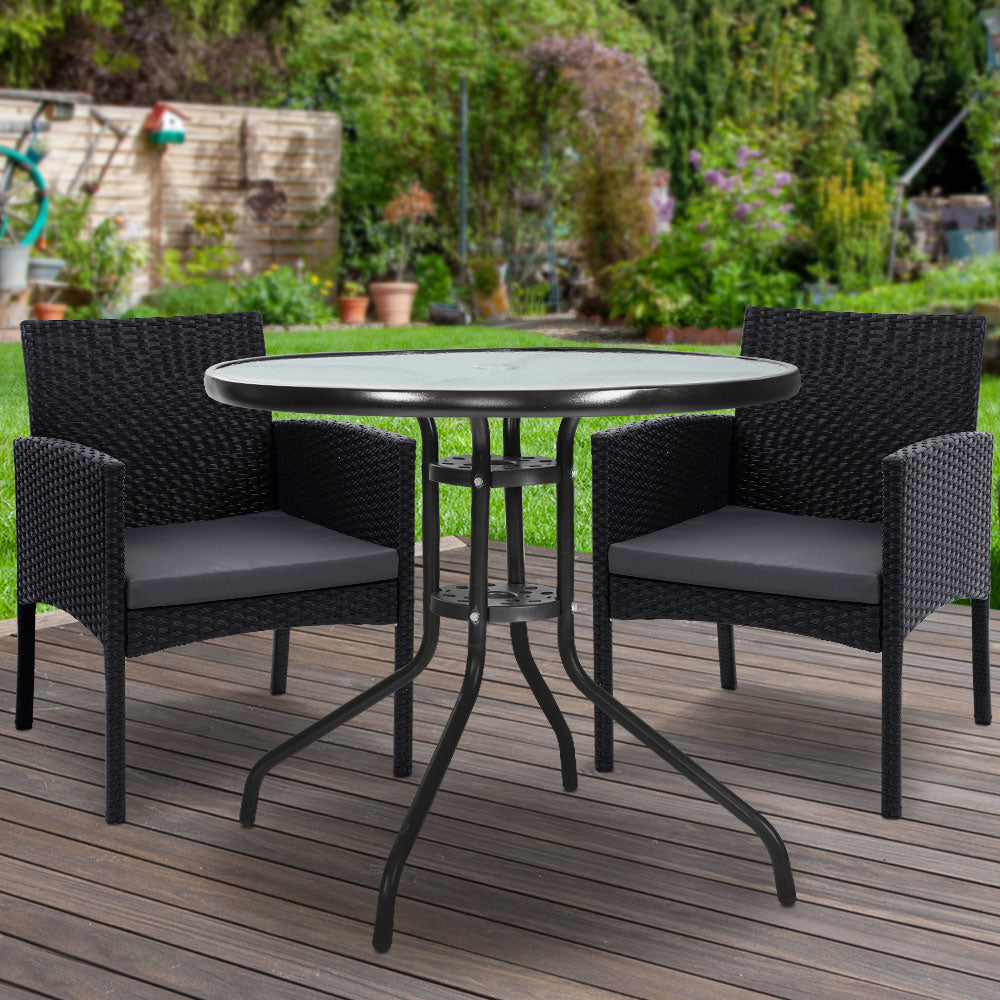 Marlook 3PC Bistro Set Outdoor Furniture Rattan Table Chairs Cushion Patio Garden Ezra
