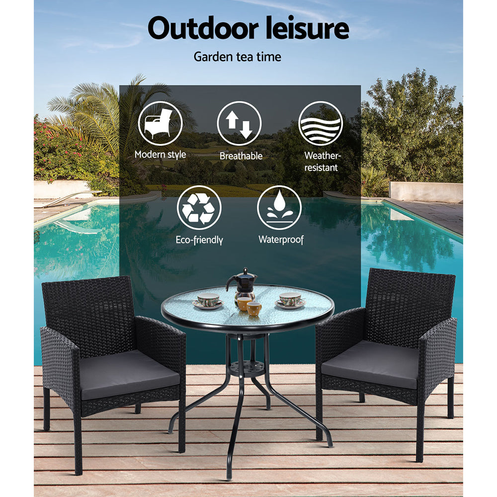 Marlook 3PC Bistro Set Outdoor Furniture Rattan Table Chairs Cushion Patio Garden Ezra