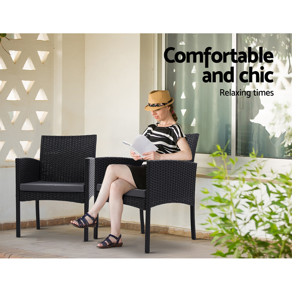 Marlook 3PC Bistro Set Outdoor Furniture Rattan Table Chairs Cushion Patio Garden Ezra