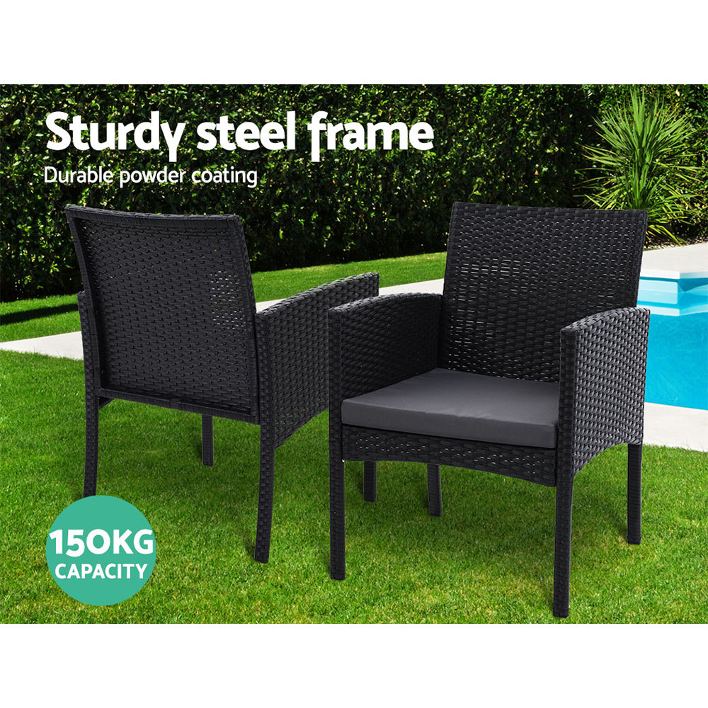 Marlook 3PC Bistro Set Outdoor Furniture Rattan Table Chairs Cushion Patio Garden Ezra