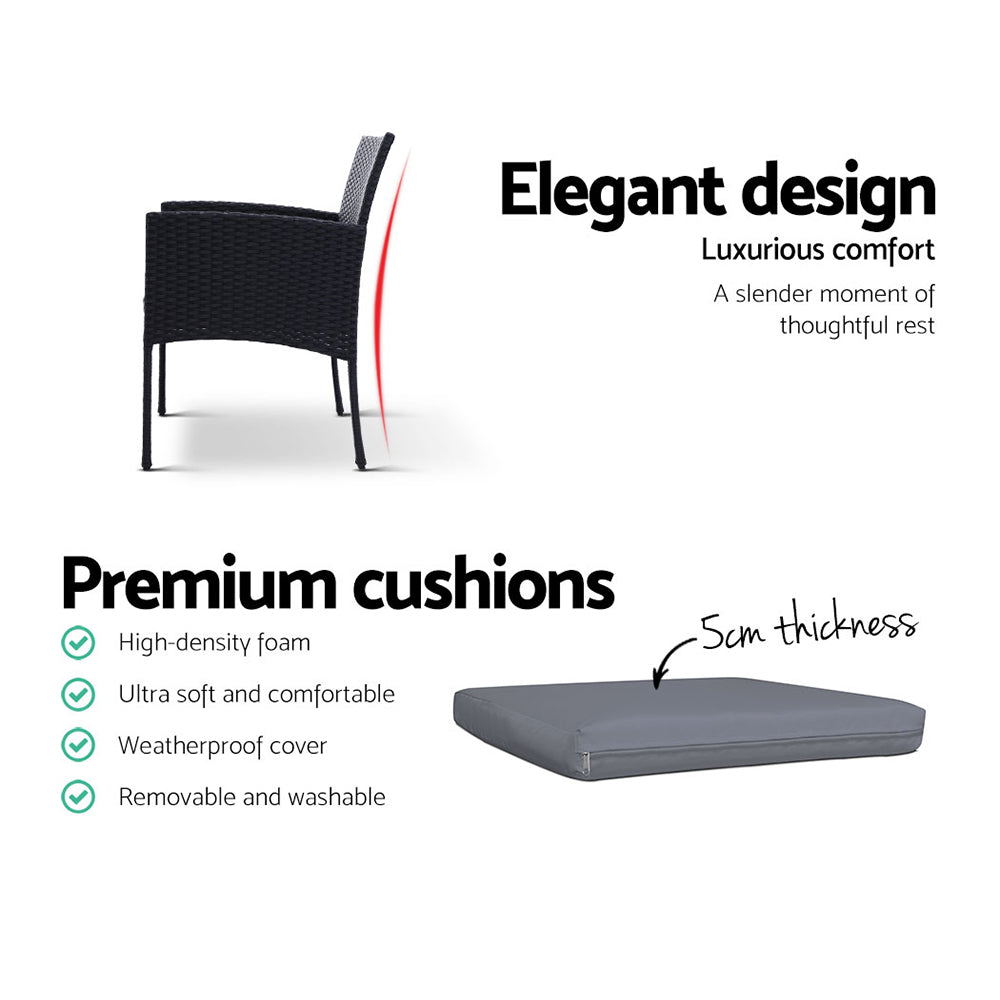 Marlook 3PC Bistro Set Outdoor Furniture Rattan Table Chairs Cushion Patio Garden Ezra