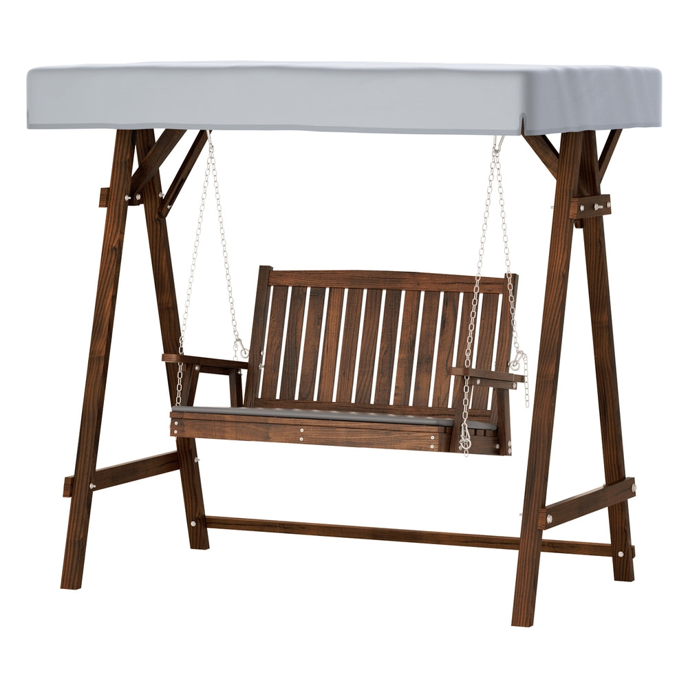 Marlook Outdoor Wooden Swing Chair Garden Bench Canopy Cushion 2 Seater Charcoal