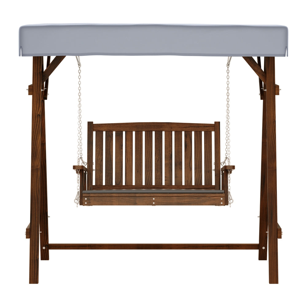 Marlook Outdoor Wooden Swing Chair Garden Bench Canopy Cushion 2 Seater Charcoal