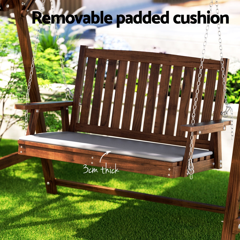 Marlook Outdoor Wooden Swing Chair Garden Bench Canopy Cushion 2 Seater Charcoal