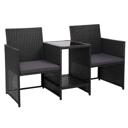 Marlook Outdoor Setting Wicker Loveseat Birstro Set Patio Garden Furniture Black