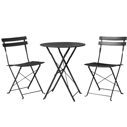 Marlook 3PC Outdoor Bistro Set Steel Table and Chairs Patio Furniture Black