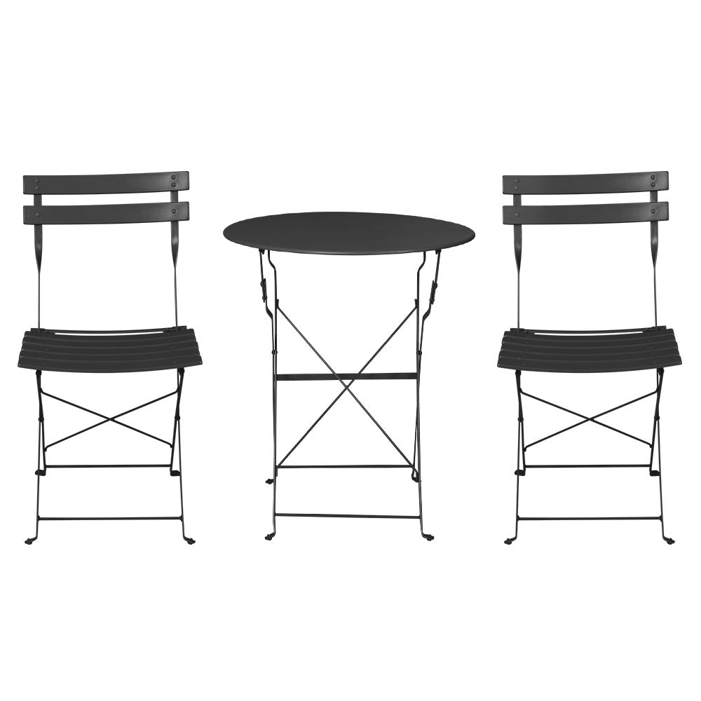 Marlook 3PC Outdoor Bistro Set Steel Table and Chairs Patio Furniture Black
