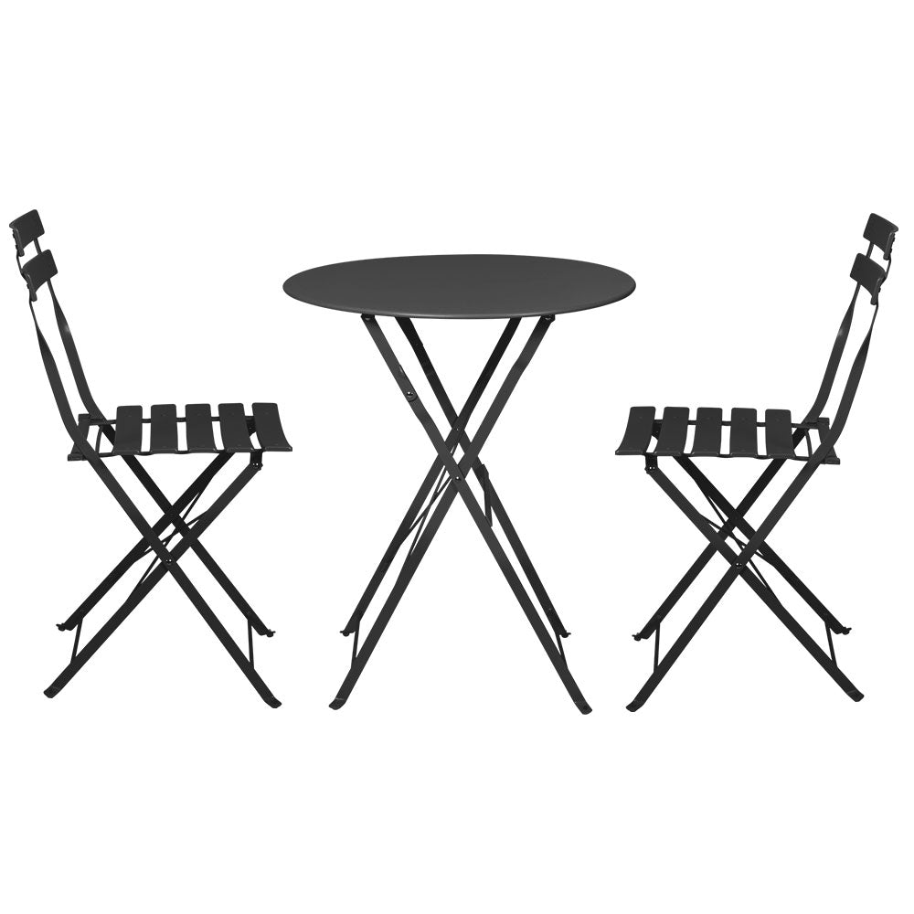 Marlook 3PC Outdoor Bistro Set Steel Table and Chairs Patio Furniture Black