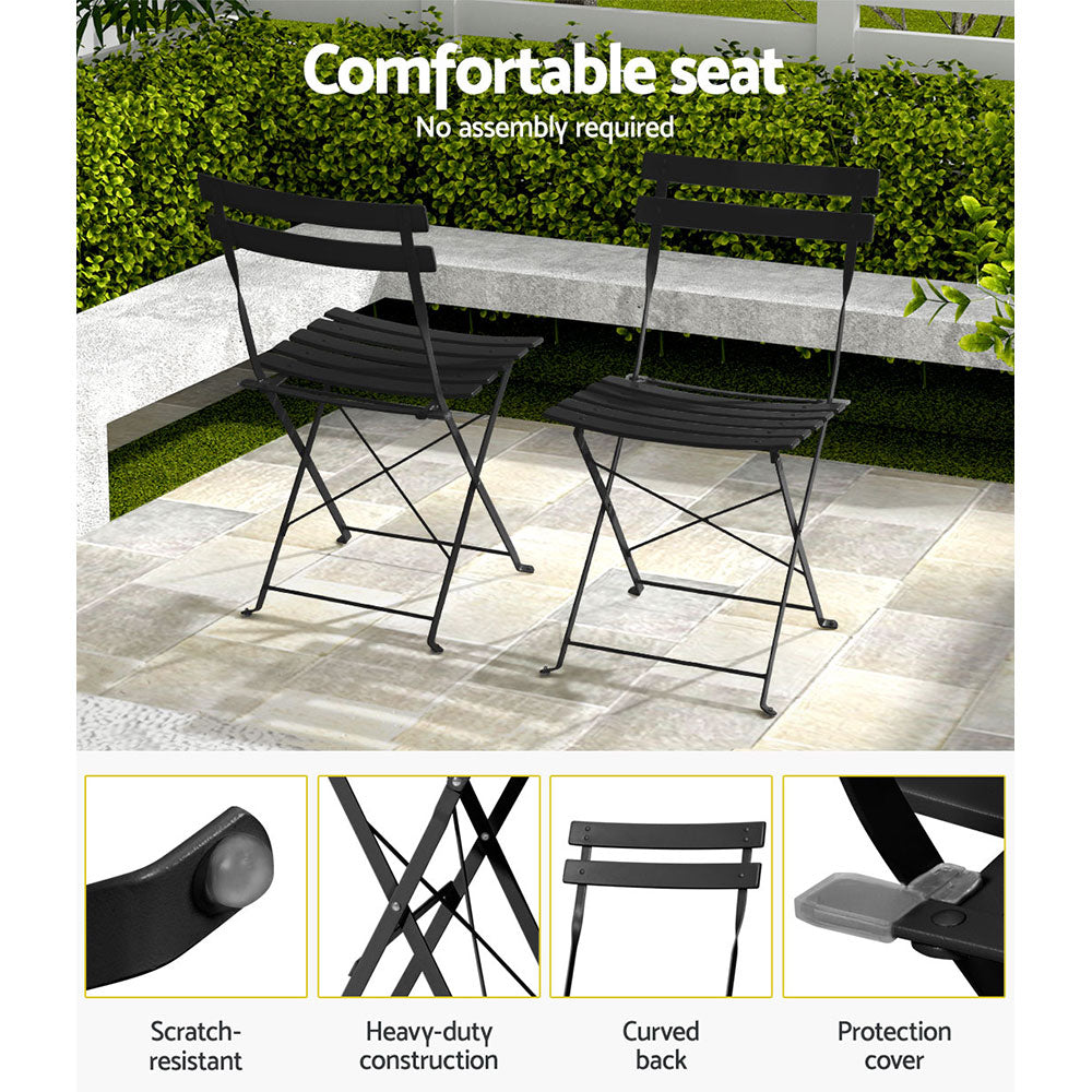 Marlook 3PC Outdoor Bistro Set Steel Table and Chairs Patio Furniture Black