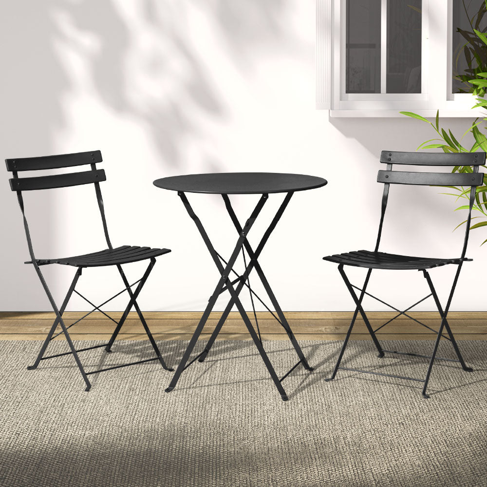 Marlook 3PC Outdoor Bistro Set Steel Table and Chairs Patio Furniture Black