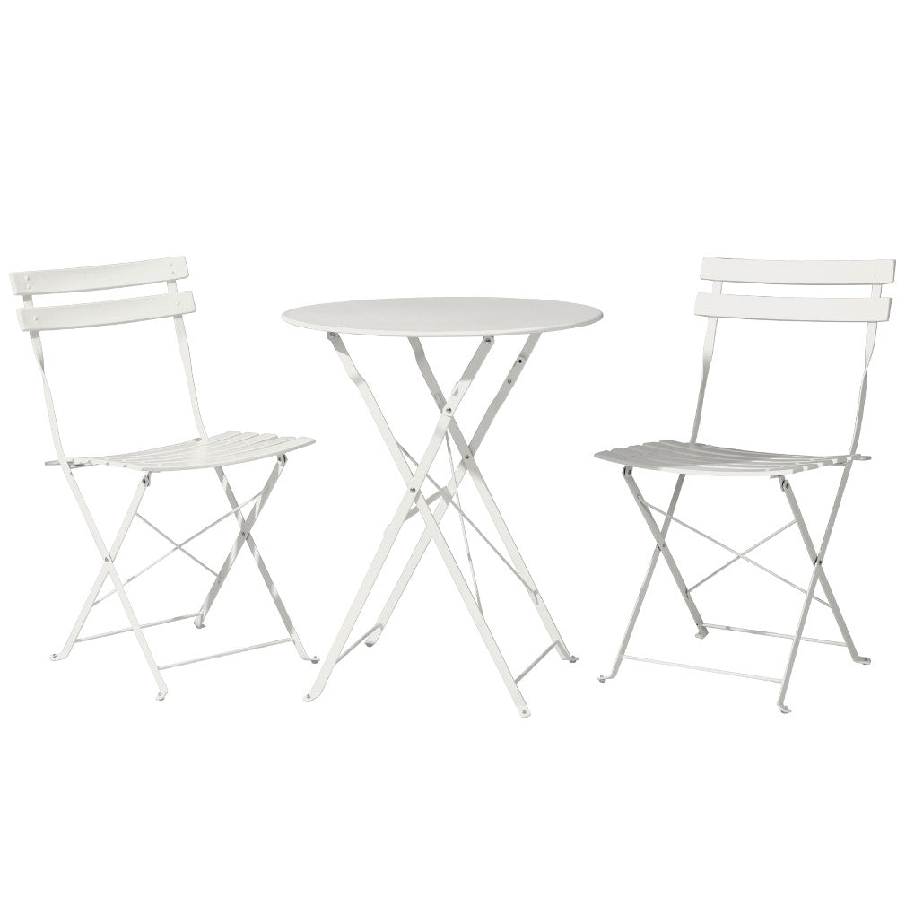 Marlook 3PC Outdoor Bistro Set Steel Table and Chairs Patio Furniture White