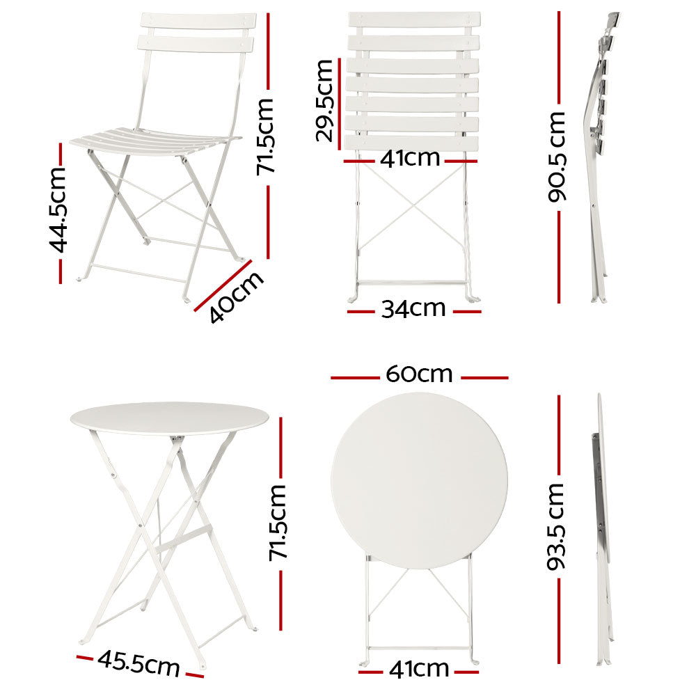 Marlook 3PC Outdoor Bistro Set Steel Table and Chairs Patio Furniture White