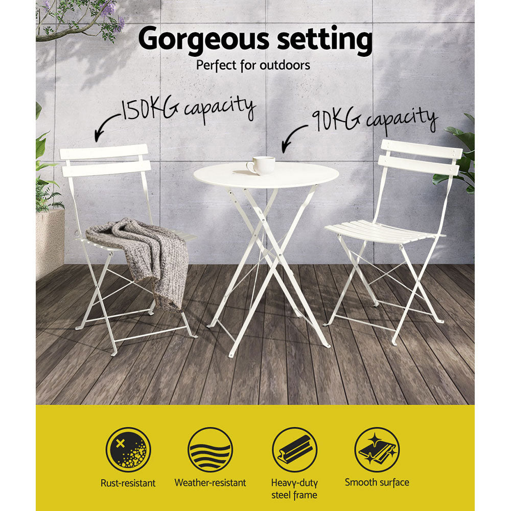 Marlook 3PC Outdoor Bistro Set Steel Table and Chairs Patio Furniture White