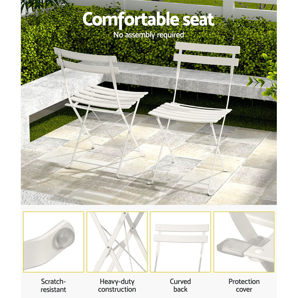 Marlook 3PC Outdoor Bistro Set Steel Table and Chairs Patio Furniture White
