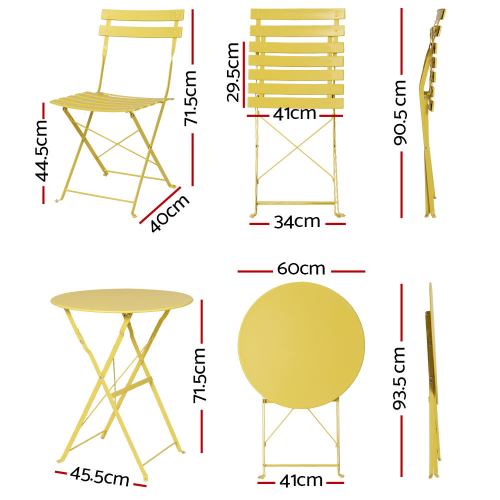 Marlook 3PC Outdoor Bistro Set Steel Table and Chairs Patio Furniture Yellow