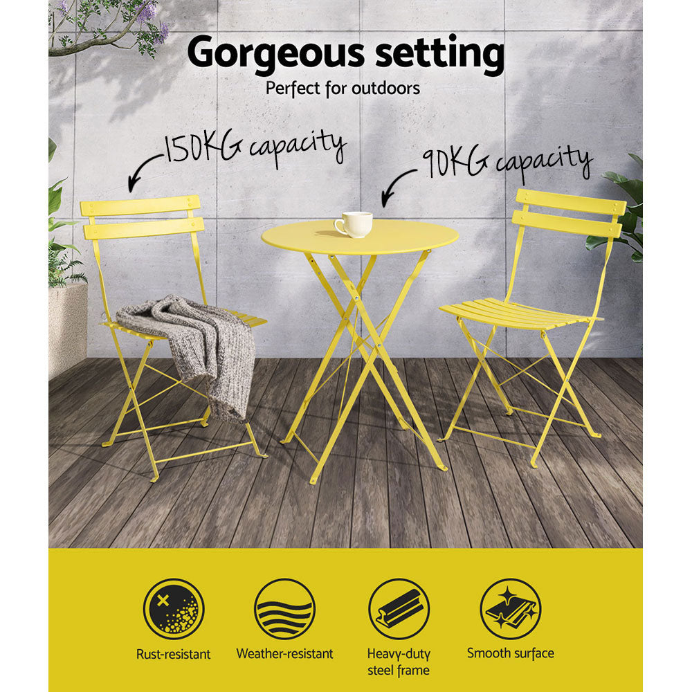 Marlook 3PC Outdoor Bistro Set Steel Table and Chairs Patio Furniture Yellow