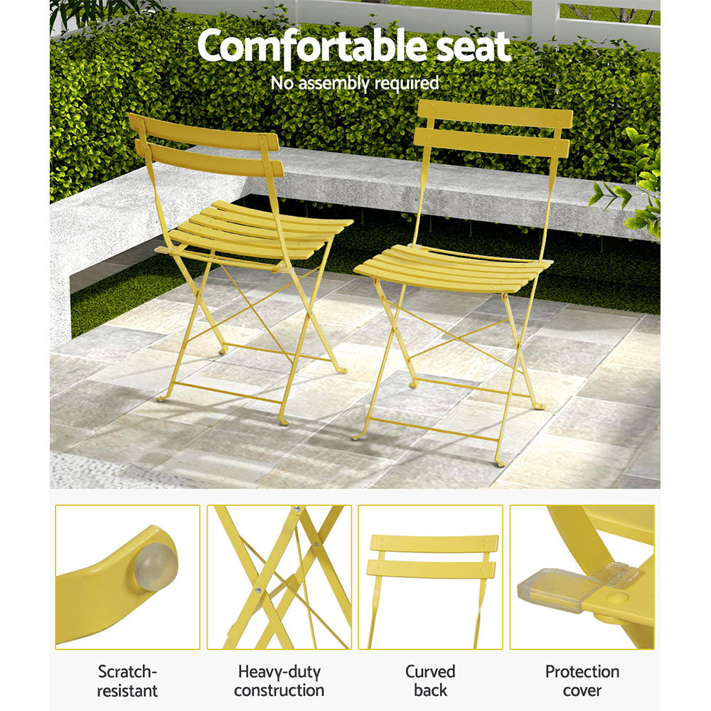 Marlook 3PC Outdoor Bistro Set Steel Table and Chairs Patio Furniture Yellow