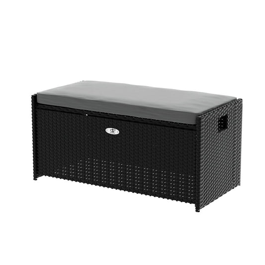 Marlook Outdoor Storage Bench Box Wicker Garden Sheds Tools Cushion Patio Furniture Black