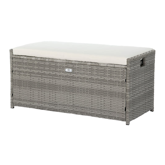 Marlook Outdoor Storage Bench Box Wicker Garden Sheds Tools Cushion Patio Furniture Grey