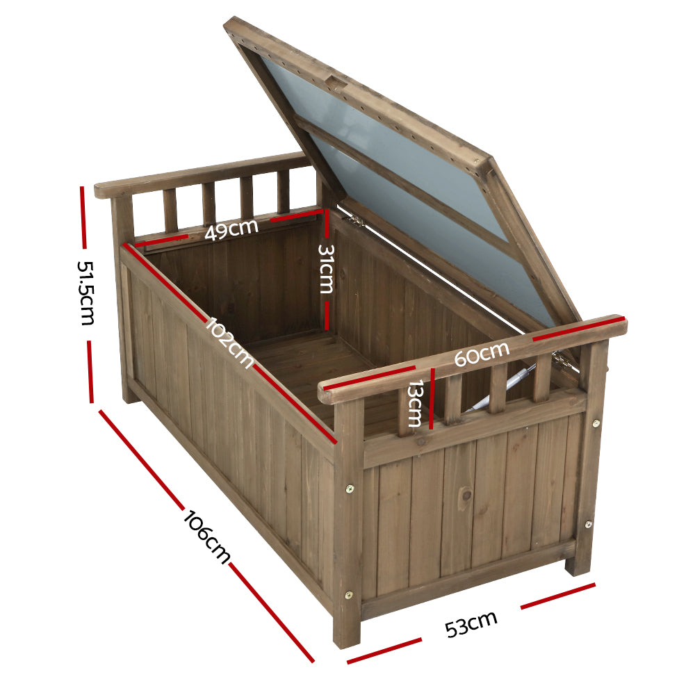 Marlook Outdoor Storage Bench Box Wooden Garden Toy Tool Sheds Patio Furniture Brown