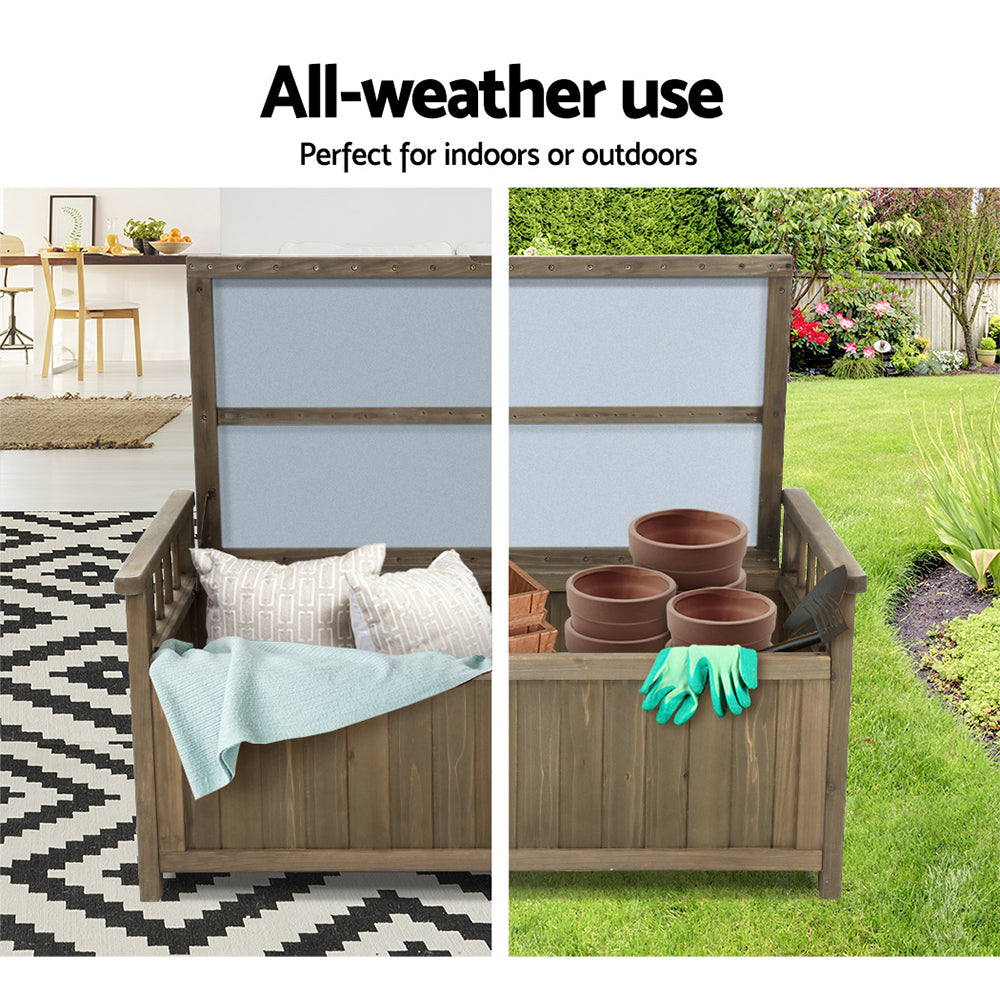 Marlook Outdoor Storage Bench Box Wooden Garden Toy Tool Sheds Patio Furniture Brown