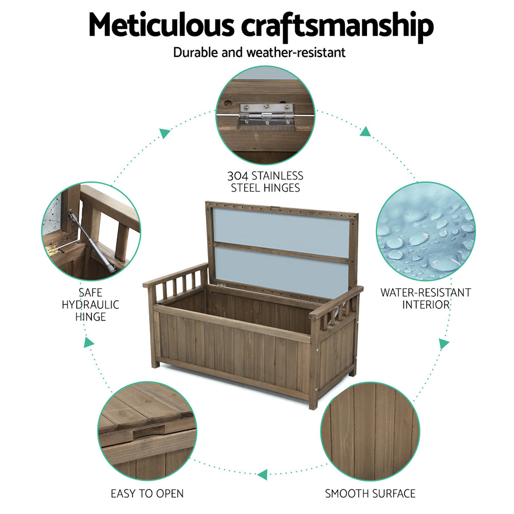 Marlook Outdoor Storage Bench Box Wooden Garden Toy Tool Sheds Patio Furniture Brown