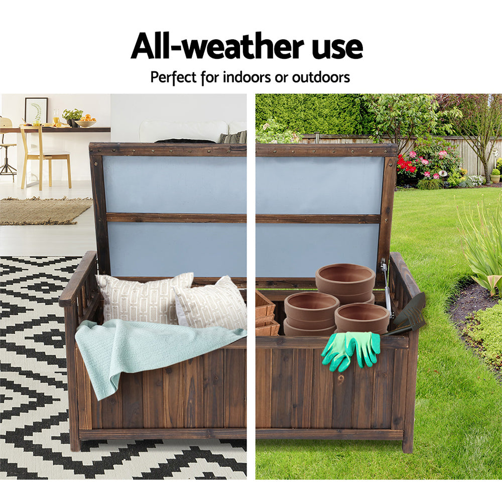 Marlook Outdoor Storage Bench Box Wooden Garden Toy Tool Shed Patio Furniture Charcoal