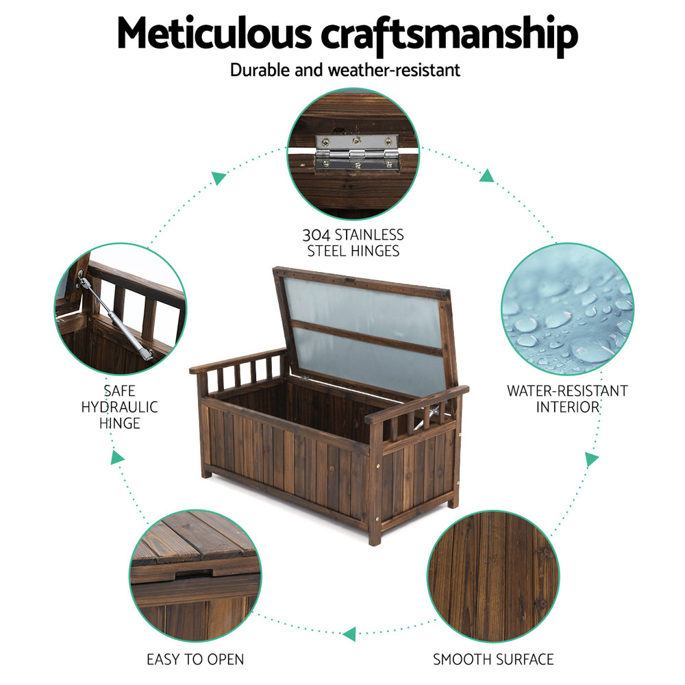 Marlook Outdoor Storage Bench Box Wooden Garden Toy Tool Shed Patio Furniture Charcoal