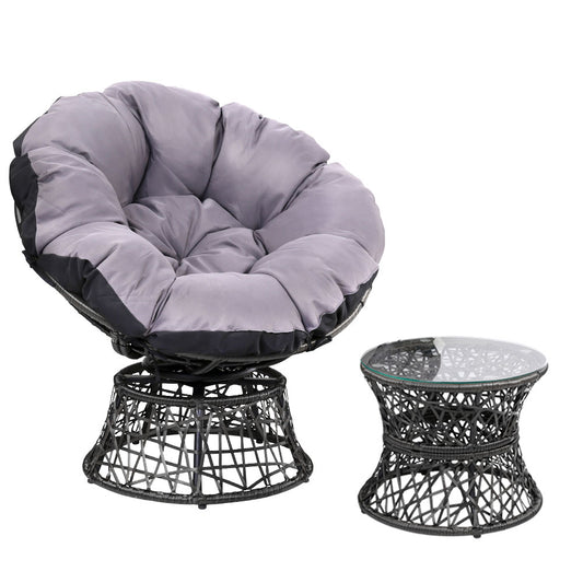 Marlook Outdoor Lounge Setting Papasan Chair Wicker Table Garden Furniture Black