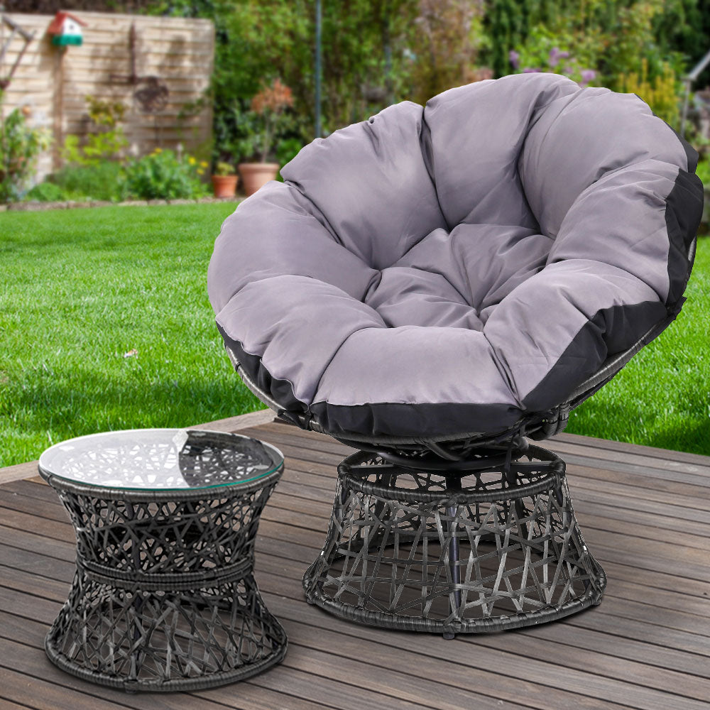 Marlook Outdoor Lounge Setting Papasan Chair Wicker Table Garden Furniture Black