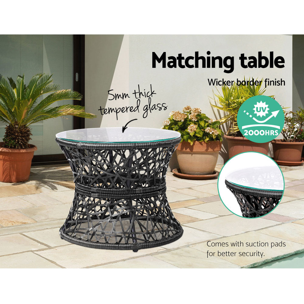 Marlook Outdoor Lounge Setting Papasan Chair Wicker Table Garden Furniture Black