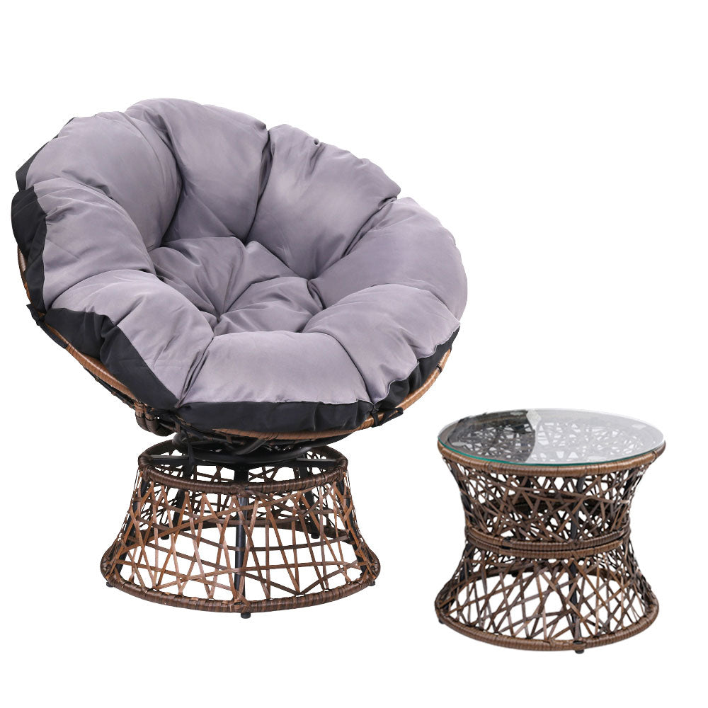 Marlook Outdoor Lounge Setting Papasan Chair Wicker Table Garden Furniture Brown
