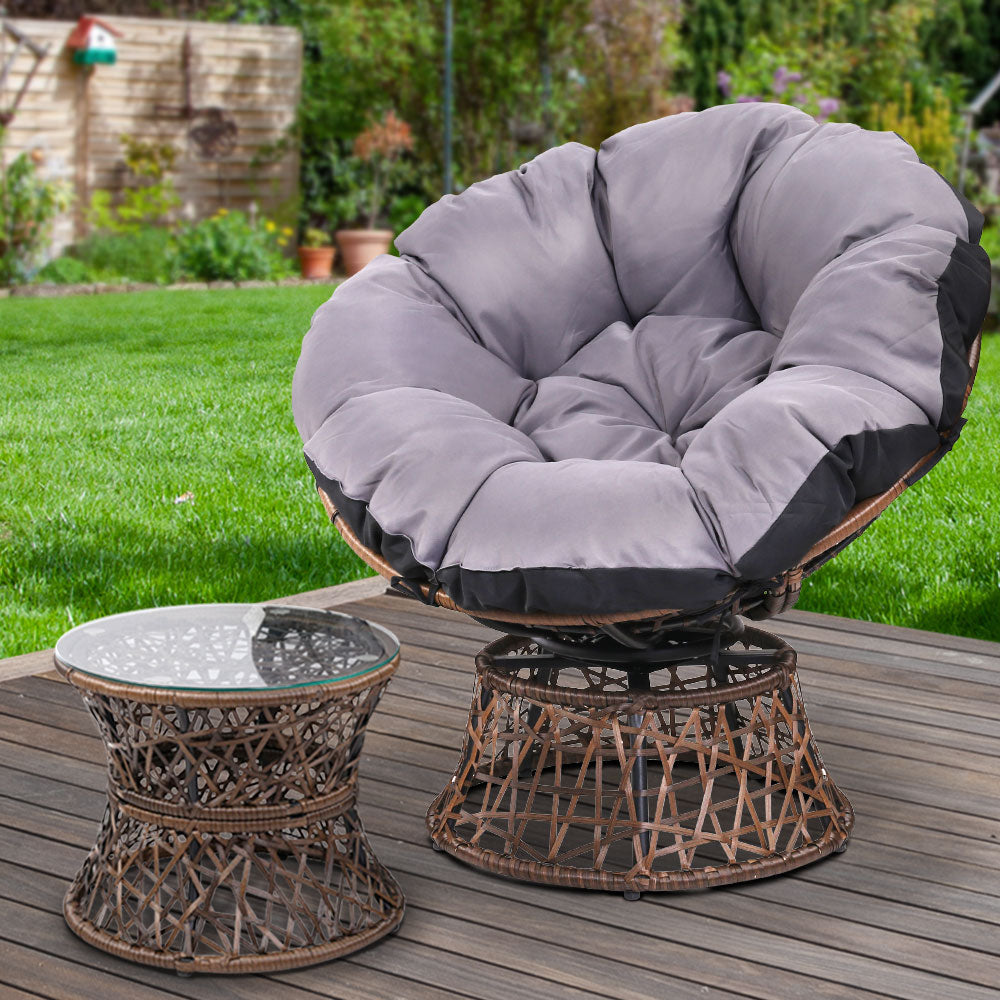 Marlook Outdoor Lounge Setting Papasan Chair Wicker Table Garden Furniture Brown