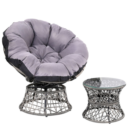 Marlook Outdoor Lounge Setting Papasan Chair Wicker Table Garden Furniture Grey