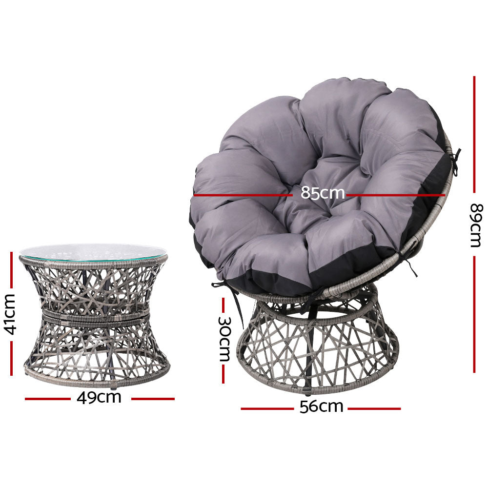 Marlook Outdoor Lounge Setting Papasan Chair Wicker Table Garden Furniture Grey