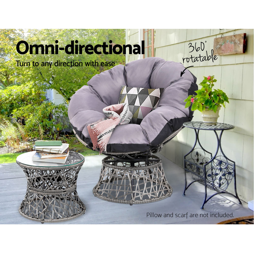 Marlook Outdoor Lounge Setting Papasan Chair Wicker Table Garden Furniture Grey