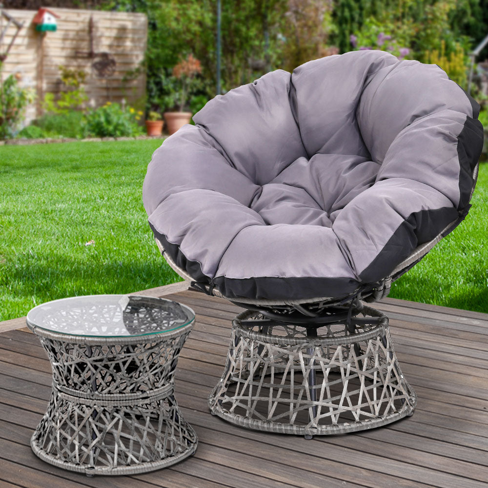 Marlook Outdoor Lounge Setting Papasan Chair Wicker Table Garden Furniture Grey