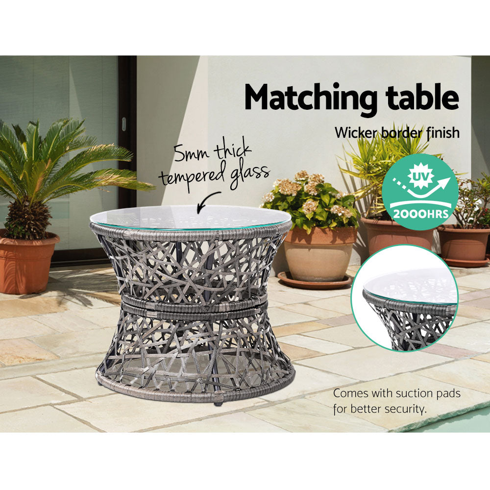 Marlook Outdoor Lounge Setting Papasan Chair Wicker Table Garden Furniture Grey