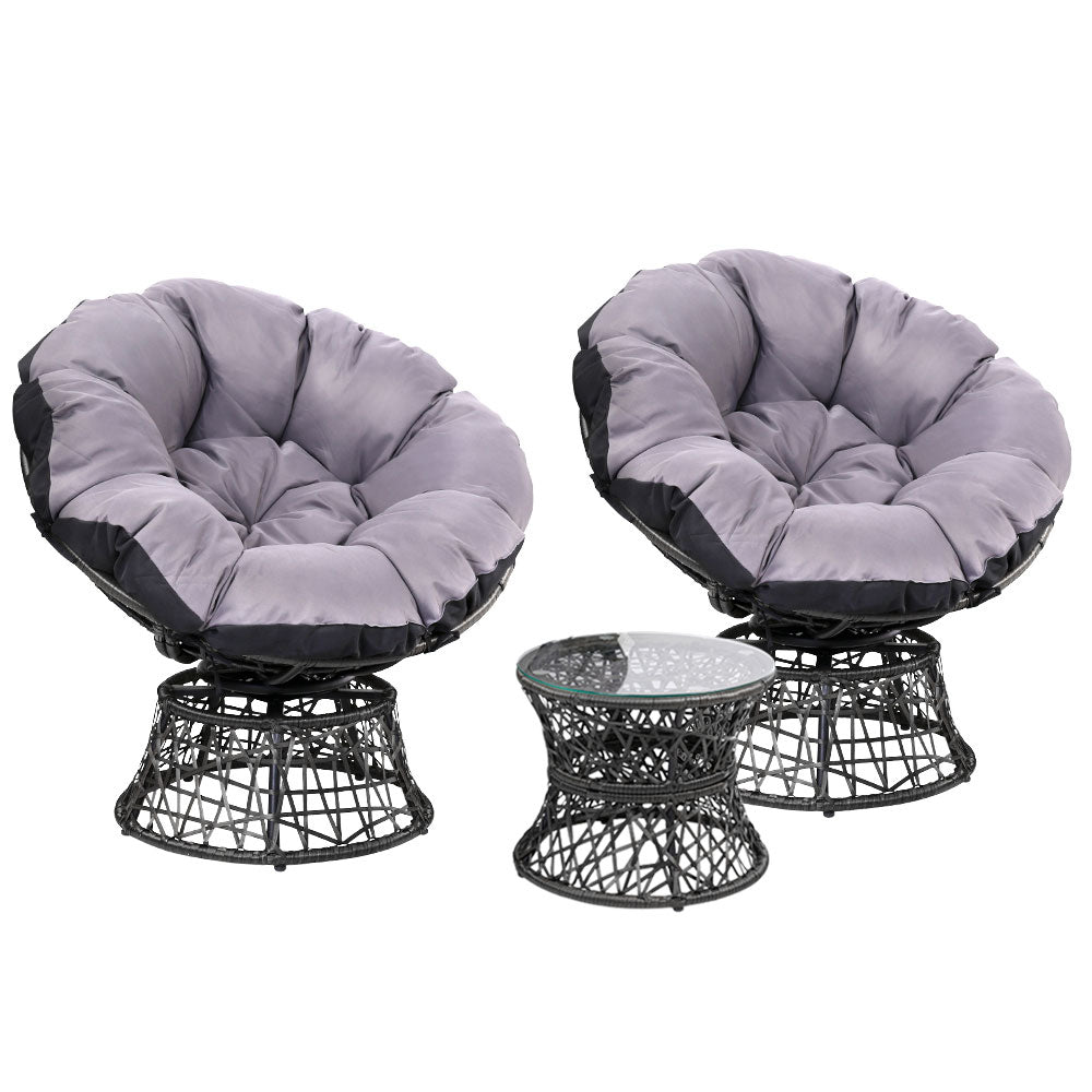Marlook Outdoor Lounge Setting Furniture Wicker Papasan Chairs Table Patio Black