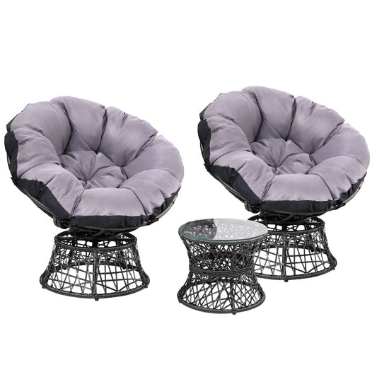 Marlook Outdoor Lounge Setting Furniture Wicker Papasan Chairs Table Patio Black